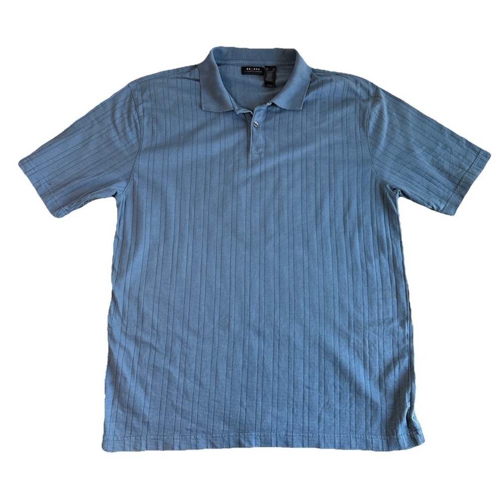 Axcess Mens XL‎ Blue Textured Vertical Stripe Short Sleeve Polo Shirt
